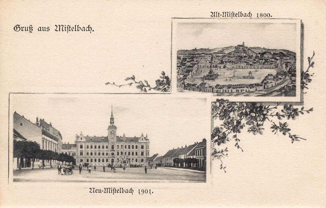 Etwa 1901 als Teil dieser Postkarte. Interessanterweise bereits damals (also zum Zeitpunkt des Erscheinens der Geschichte der Stadt Mistelbach) mit akkurater Datierung