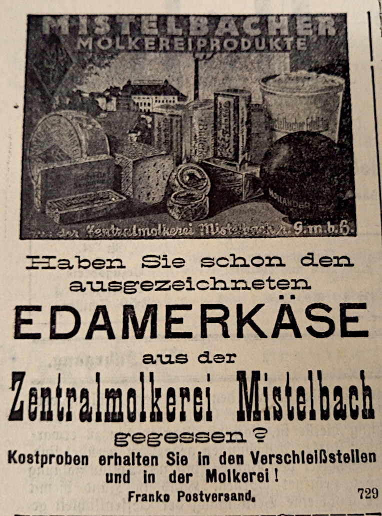 Werbung für den Mistelbacher Edamer im Mistelbacher Bote
